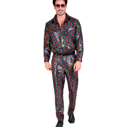 Meerkleurige paillettenbroek heren - glinsterende discobroek glitter