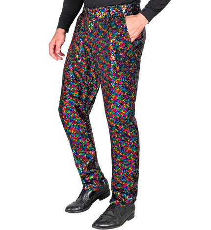 Paillettenbroek heren meerkleurig - kleurrijke glitterbroek met pailletten disco