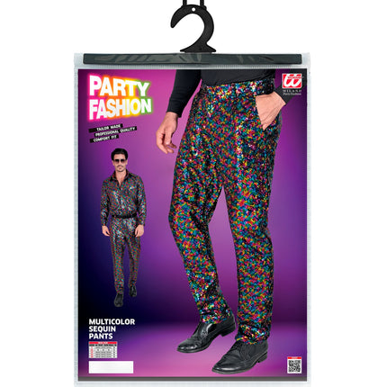 Paillettenbroek heren meerkleurig achterkant - glitter discobroek disco