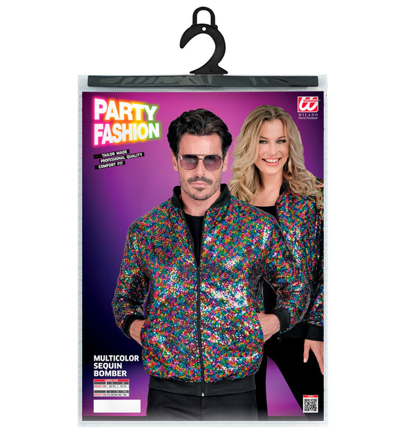 Pailletten bomberjas dames meerkleurig achterkant - glitter bomberjack disco