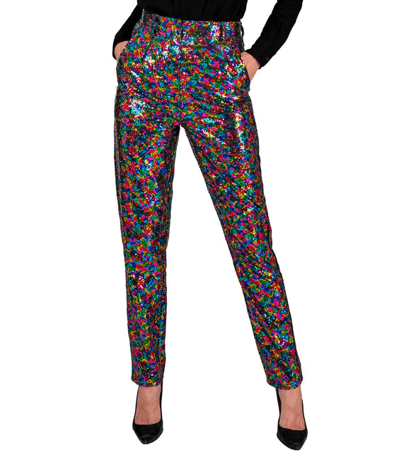 Paillettenbroek dames Mara meerkleurig - kleurrijke glitterbroek met pailletten disco