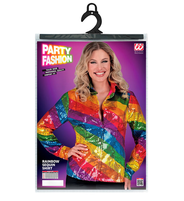 Paillettenshirt Lisa regenboog achterkant - regenboog glitter discoshirt dames