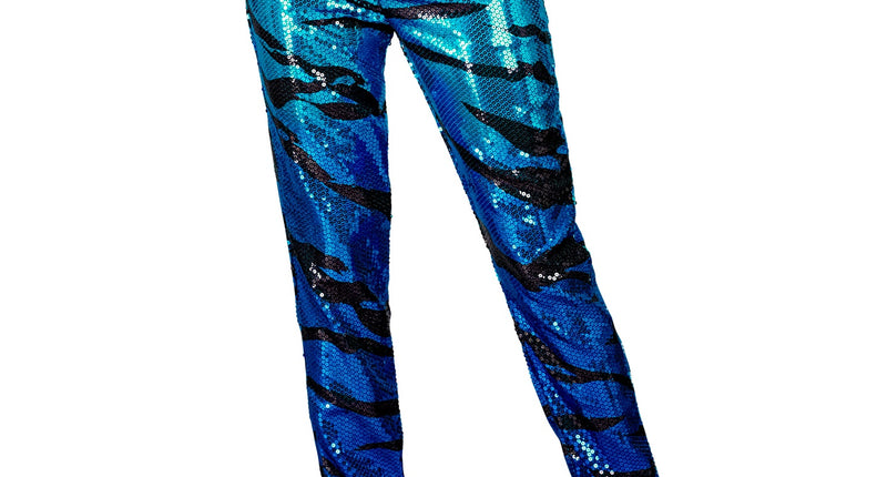 Paillettenbroek Mara blauwe golven - blauwe glitterbroek met pailletten voor disco
