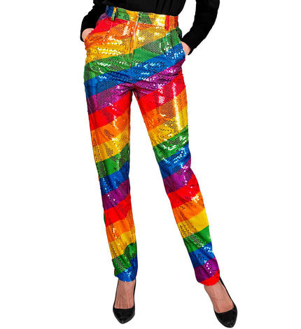 Paillettenbroek Mara regenboog - regenboog glitterbroek met pailletten voor Pride