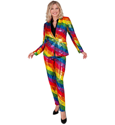 Regenboog paillettenbroek Mara dames - kleurrijke glitter discobroek