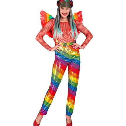 Mara regenboog glitterbroek detail - regenboog pailletten broek dames pride