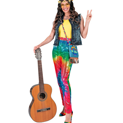 Glitter tie dye paillettenbroek dames - Mara discobroek regenboog reggae