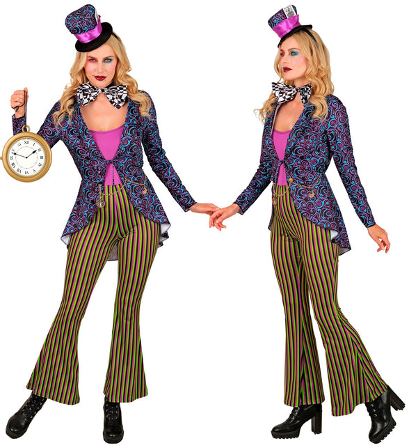 Gekke Hatter colbert dames van voor en van de zijkant, met lang aflopend achterpand