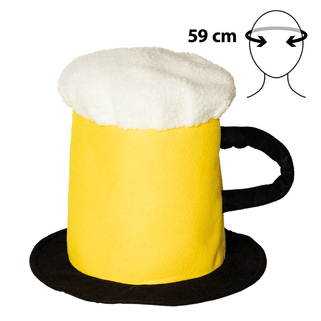 Hoed Bier pul groot los gezien, gele pul met zwart oor, brede zwarte rand en hoofdomtrek 59 cm