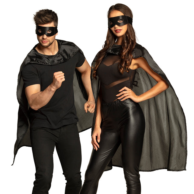 Super held cape en masker set zwart