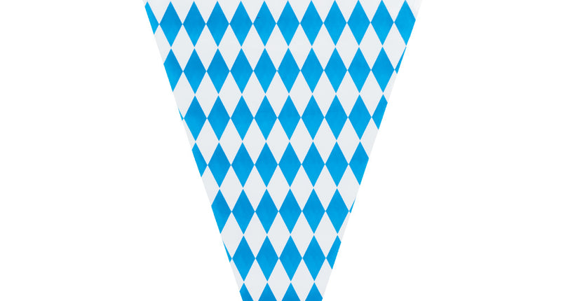 Reuzenvlaggenlijn Beieren met grote driehoekige vlag in blauw-wit ruitpatroon voor Oktoberfest