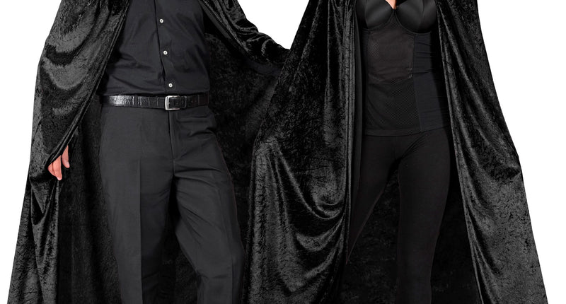 Zwart fluwelen cape met kap 140cm Olivia