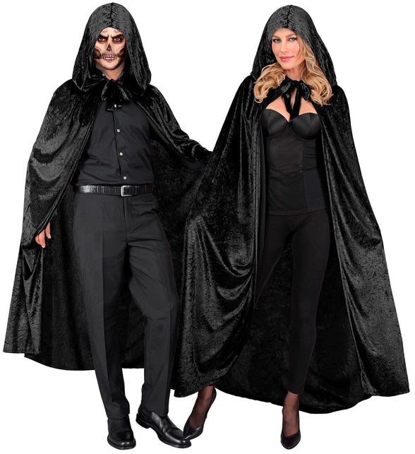 Zwart fluwelen cape met kap 140cm Olivia