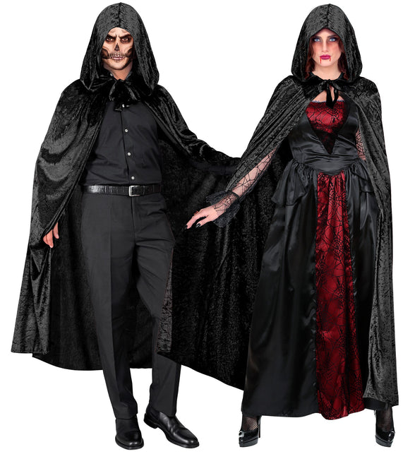 Zwart fluwelen cape met kap 140cm Olivia — foto 2