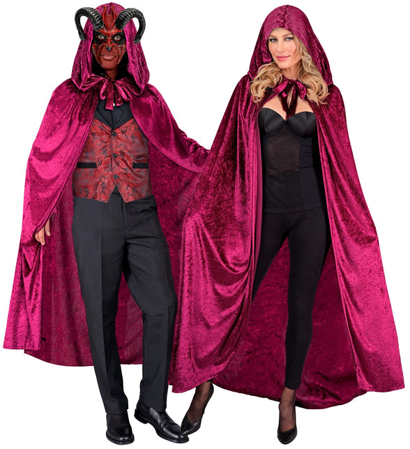 Bordeaux fluwelen cape met kap 140cm Ilse