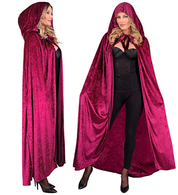 Bordeaux fluwelen cape met kap 140cm Ilse — foto 4