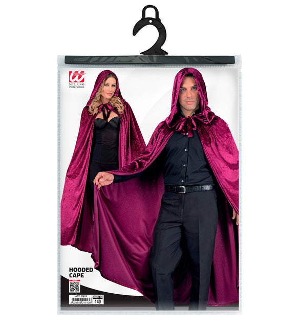 Bordeaux fluwelen cape met kap 140cm Ilse — foto 5