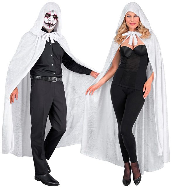 Wit fluwelen cape met kap 140cm Bente