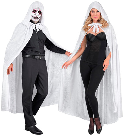 Wit fluwelen cape met kap 140cm Bente