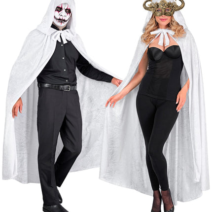 Wit fluwelen cape met kap 140cm Bente — foto 2