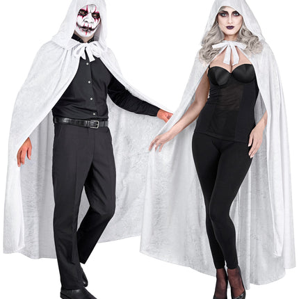 Wit fluwelen cape met kap 140cm Bente — foto 3