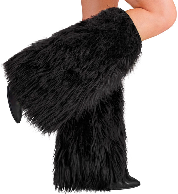 Beenwarmers pluche zwart Sanne