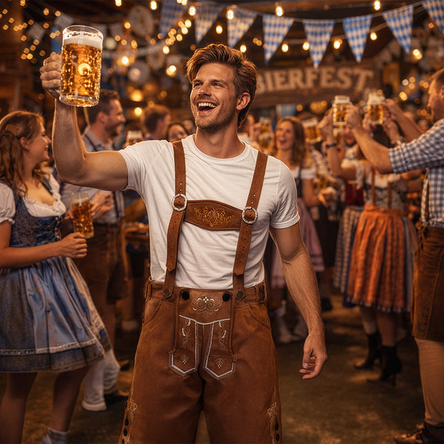 Lederhose Fritz heren bruin Tiroler Oktoberfest broek — foto 5