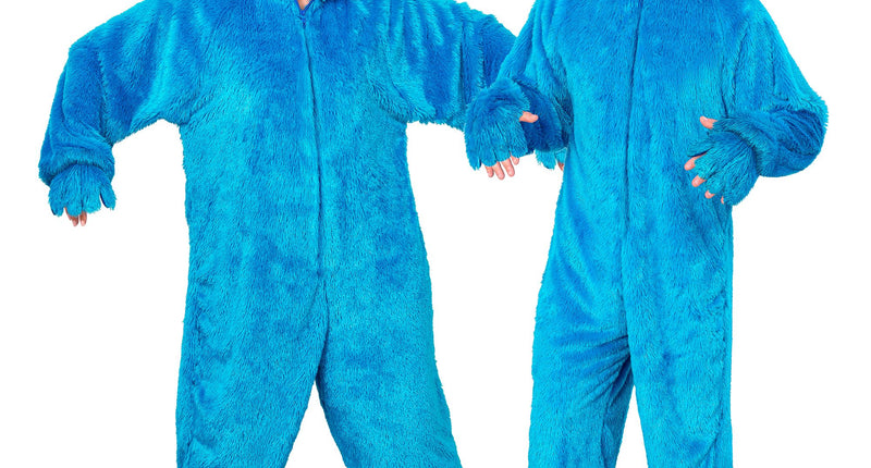 Snoep monster jumpsuit blauw met capuchon volwassenen