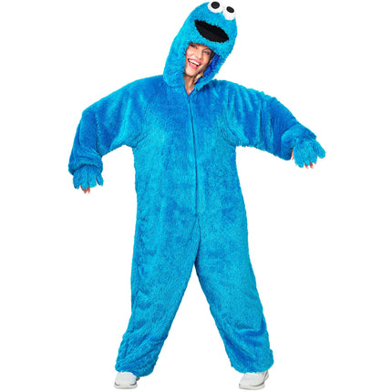 Snoep monster jumpsuit blauw met capuchon volwassenen — foto 3