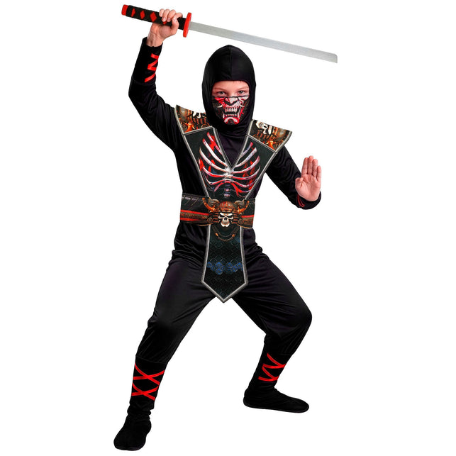 Ninja skelet jumpsuit jongens zwart met rode print