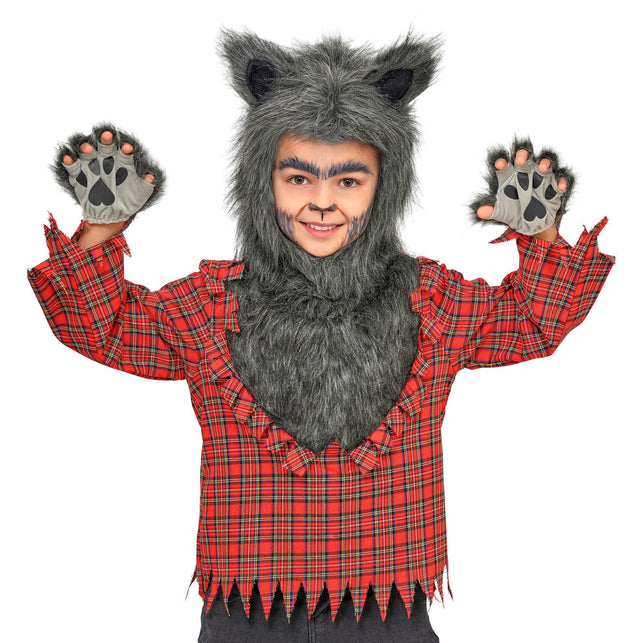 Weerwolf shirt jongens rood met bontcapuchon en klauwen — foto 3