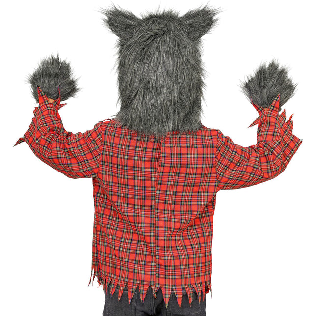 Weerwolf shirt jongens rood met bontcapuchon en klauwen — foto 6
