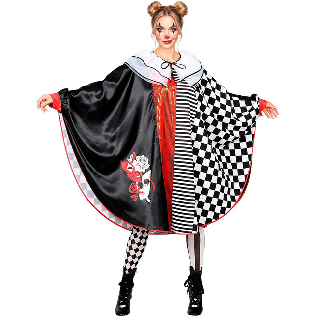 Pierrot poncho dames zwart-wit met ruitprint