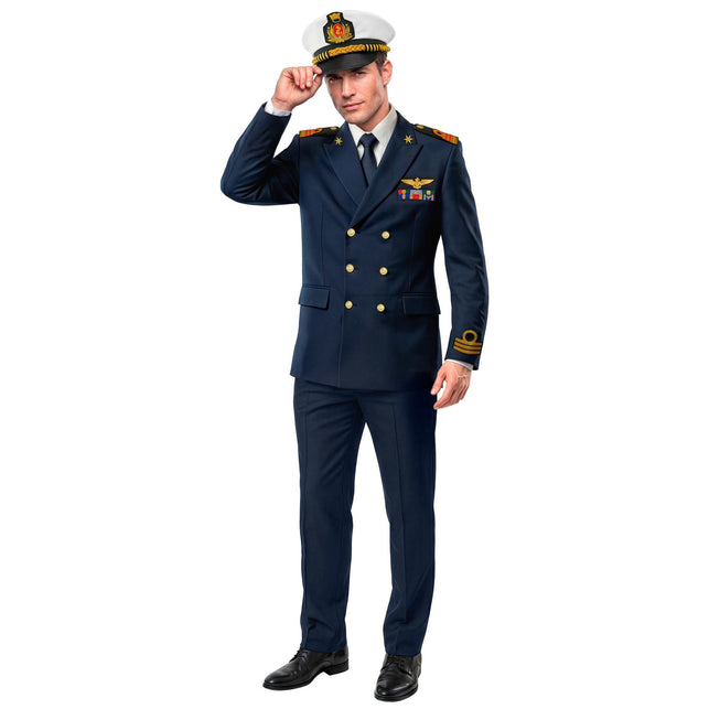 Marine kapitein kostuum heren blauw met pet, 3-delig