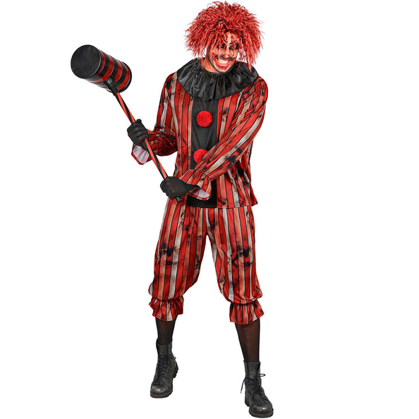 Gemene clown kostuum heren rood gestreept met plooikraag — foto 2