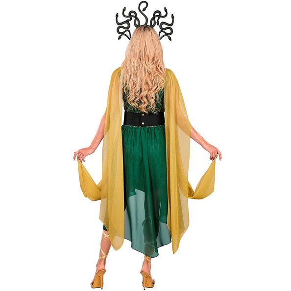 Medusa jurk dames groen met gouden cape en slangenhoofdband — foto 6