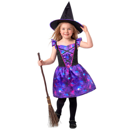 Heksenjurk met hoed meisjes paars met sterrenprint — foto 2