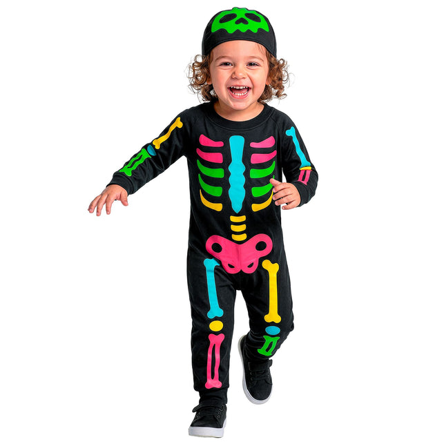 Gekleurde skelet jumpsuit jongens met hoofddeksel — foto 3