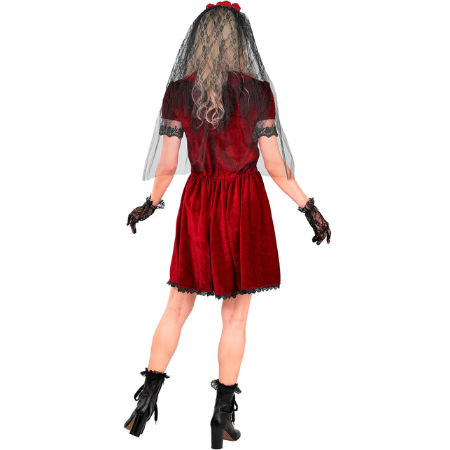 Gothic vampier bruidsjurk dames rood met sluier — foto 6