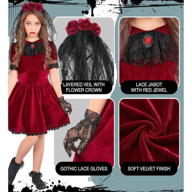 Gothic vampierbruid jurk meisjes met sluier en handschoenen — foto 5