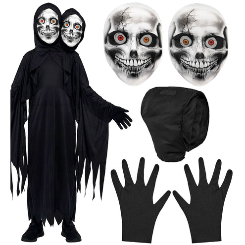Tweekoppig magere hein gewaad jongens met 2 maskers — foto 2