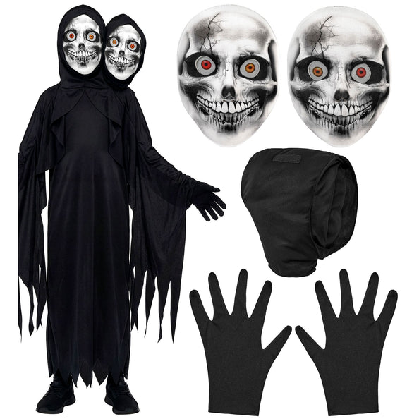 Tweekoppig magere hein gewaad jongens met 2 maskers — foto 2