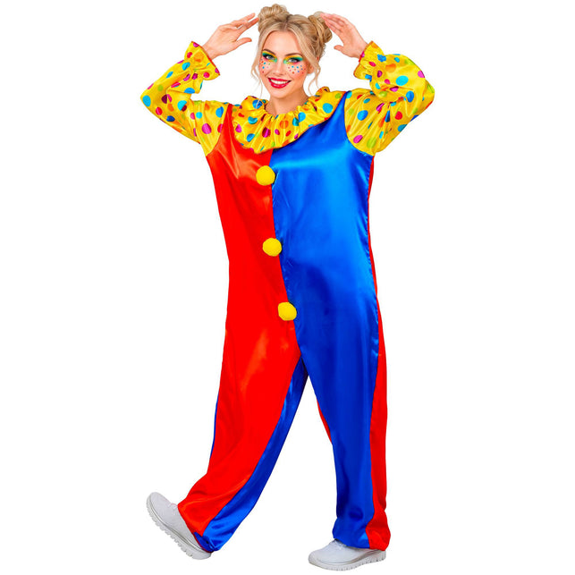 Clown jumpsuit volwassenen rood blauw met stippen — foto 3