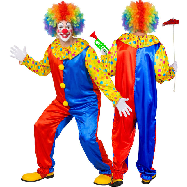 Clown jumpsuit volwassenen rood blauw met stippen — foto 4