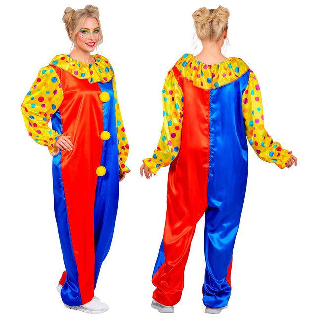 Clown jumpsuit volwassenen rood blauw met stippen — foto 6