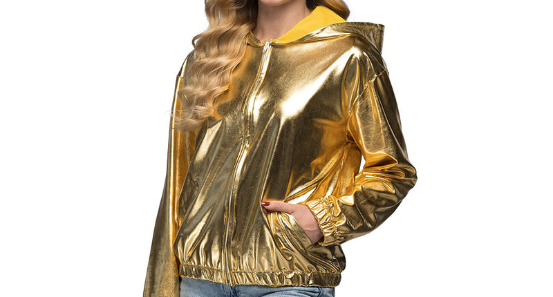 Gouden metallic jasje Rave met capuchon dames