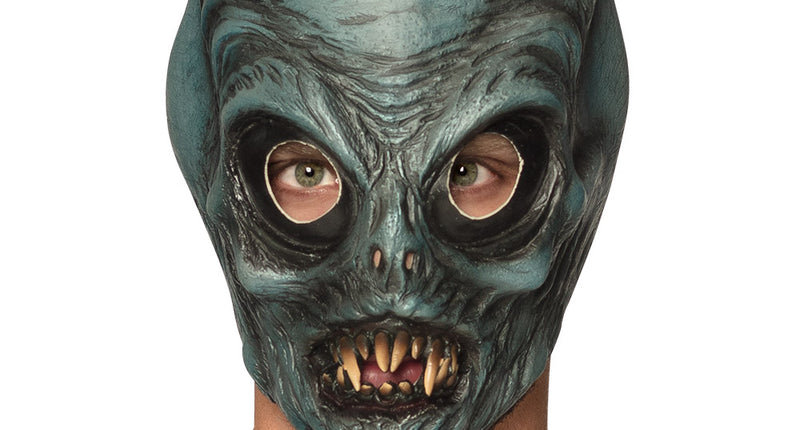 Latex hoofdmasker Alien groen met spitse tanden heren