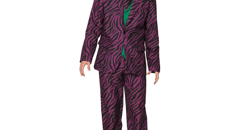 Schurk kostuum paars zebraprint 3-delig heren en tieners
