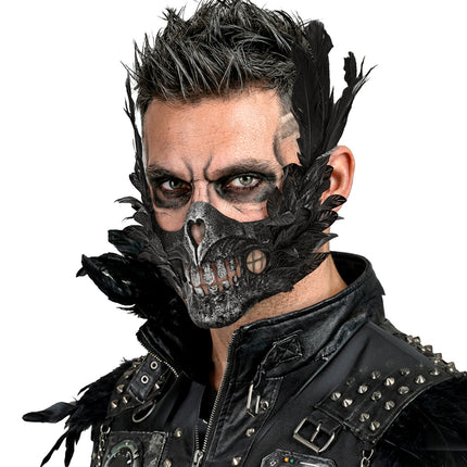 Masker mond schedel met veren totaalbeeld – verkleedkleding