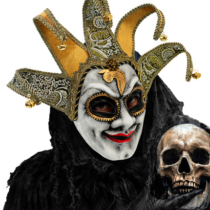 Venetiaanse masker nar voor heren detailopname – verkleedkleding